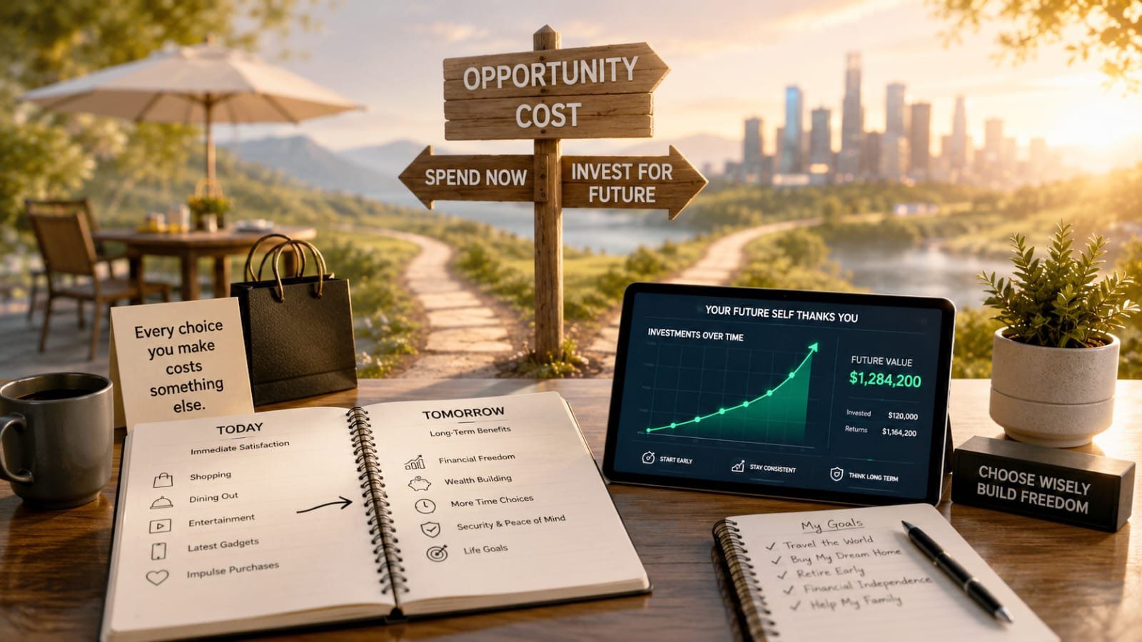 Opportunity cost in personal finance with investment growth and choices